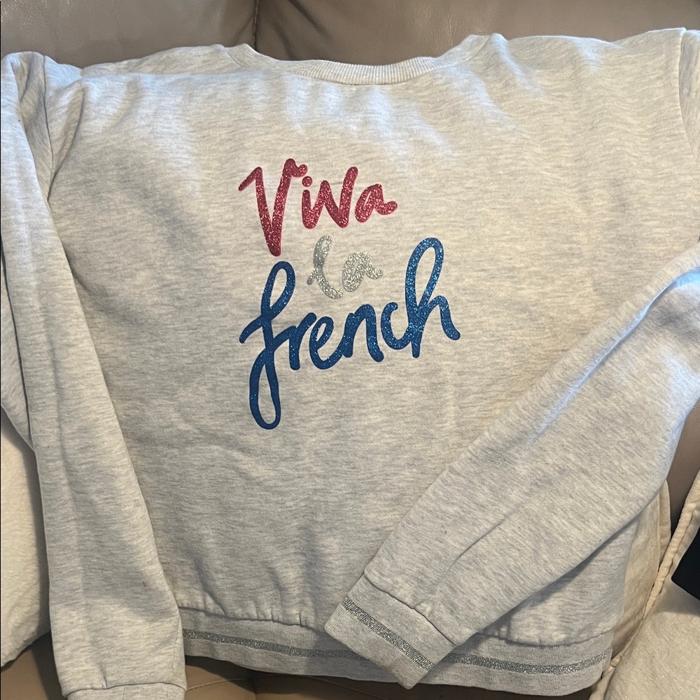 Gray Sweatshirt with Colorful Text